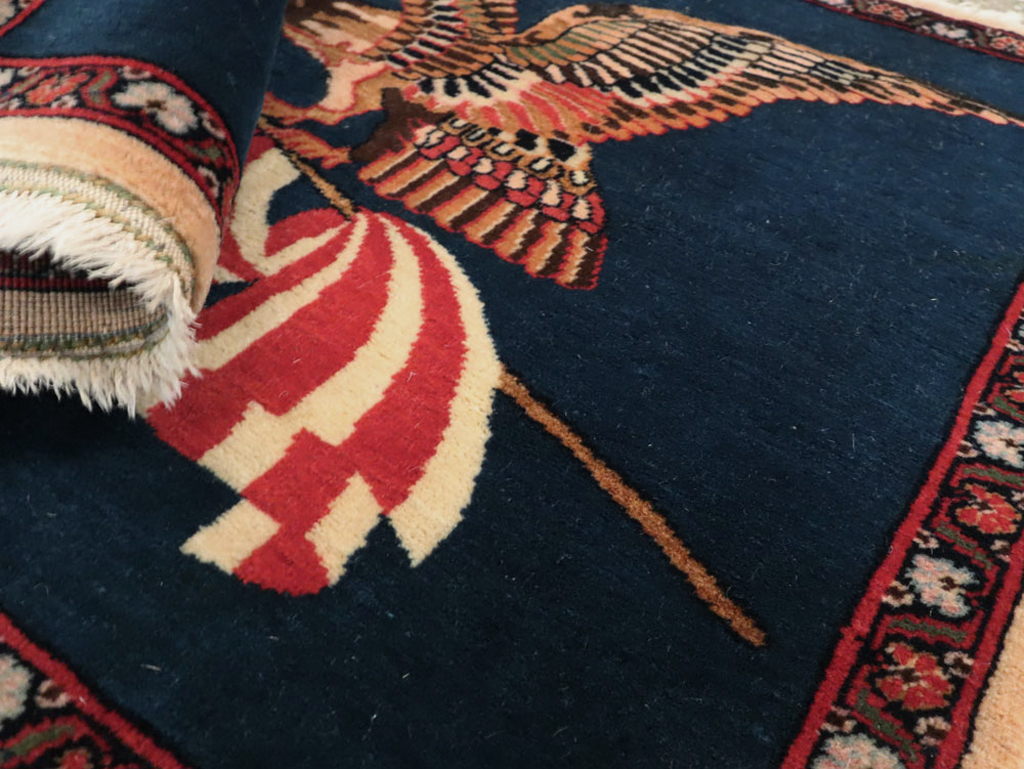 Vintage Persian Kashan Flag Pictorial Rug, No.28467 - Gsblank