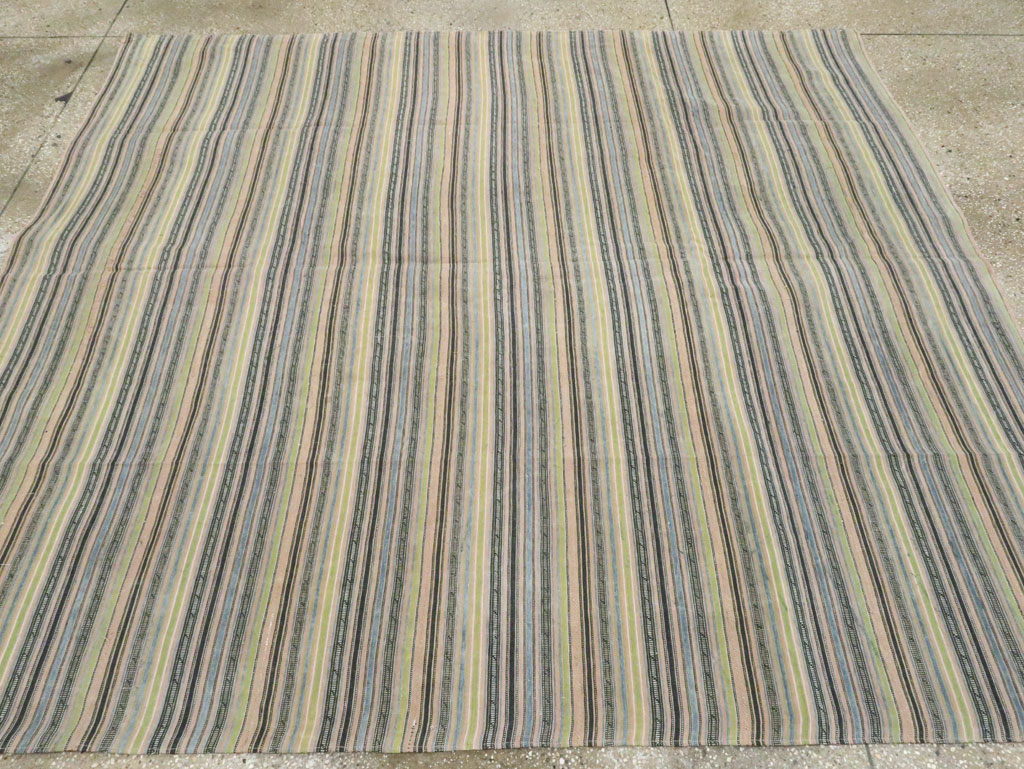 Vintage Persian Flatweave Kilim Square Accent Carpet, No.28512 - Gsblank