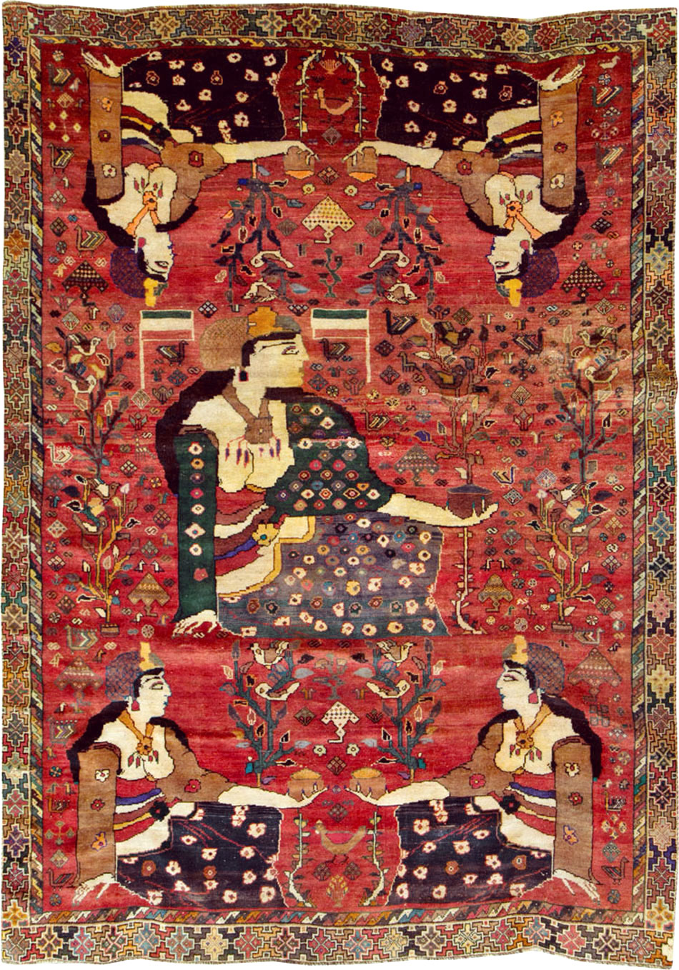 Vintage Persian Shiraz Pictorial Accent Carpet, No.28873 - Gsblank