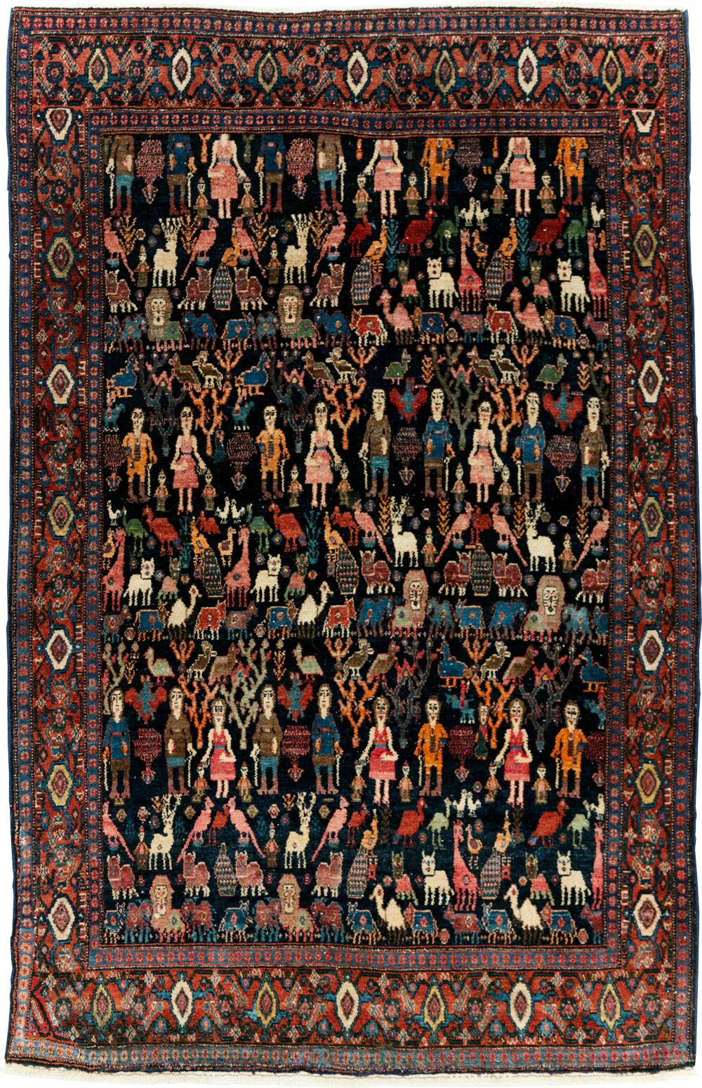 Antique Persian Senneh Malayer Pictorial Rug, No.28880 - Gsblank