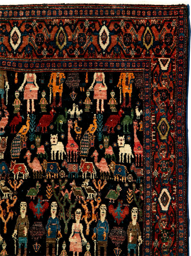 Antique Persian Senneh Malayer Pictorial Rug, No.28880 - Gsblank