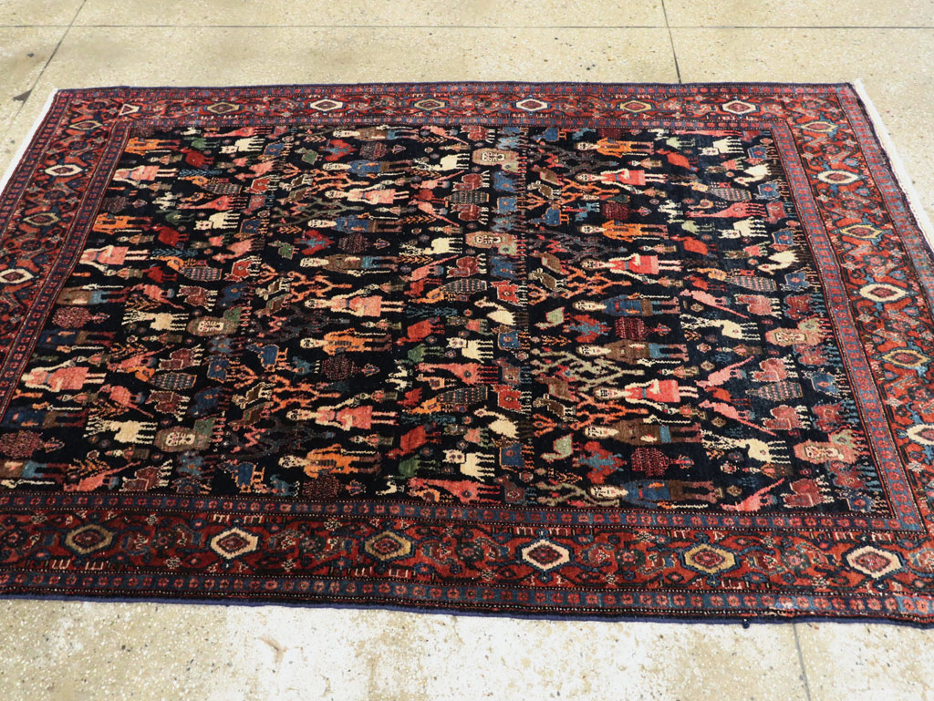 Antique Persian Senneh Malayer Pictorial Rug, No.28880 - Gsblank