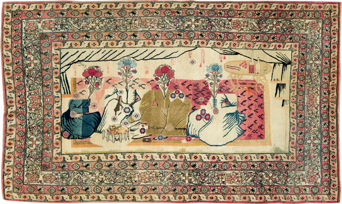 Antique Persian Lavar Kerman Pictorial Rug, No.28884 - Gsblank