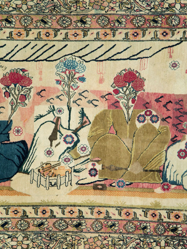 Antique Persian Lavar Kerman Pictorial Rug, No.28884 - Gsblank