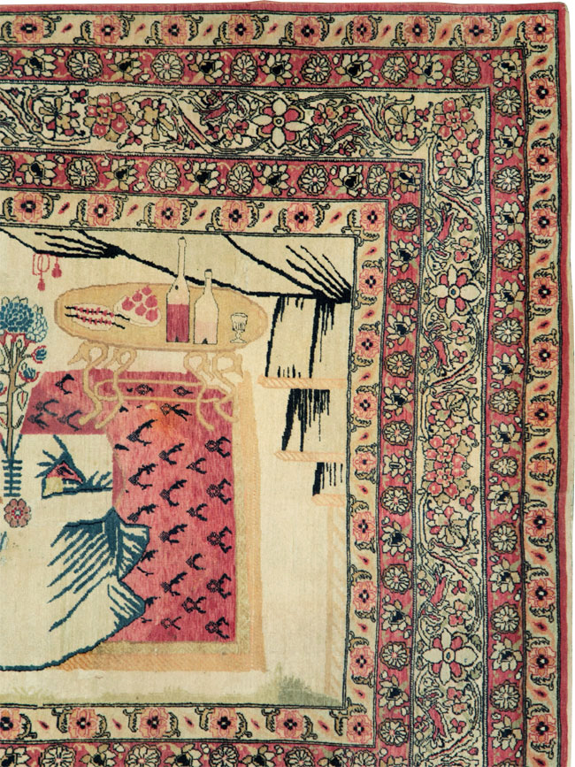 Antique Persian Lavar Kerman Pictorial Rug, No.28884 - Gsblank