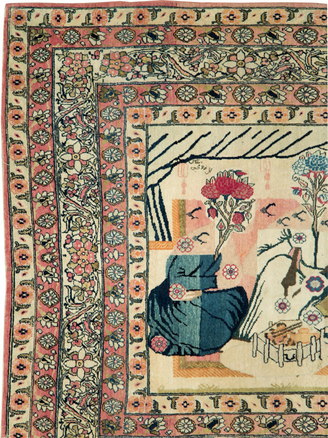 Antique Persian Lavar Kerman Pictorial Rug, No.28884 - Gsblank