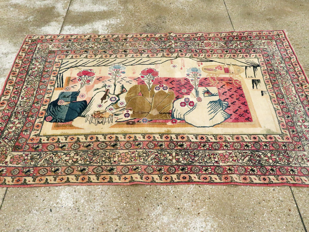 Antique Persian Lavar Kerman Pictorial Rug, No.28884 - Gsblank