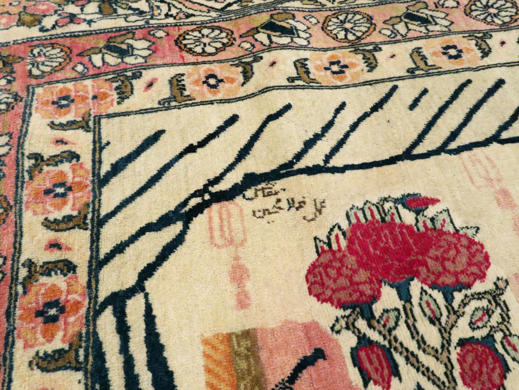 Antique Persian Lavar Kerman Pictorial Rug, No.28884 - Gsblank