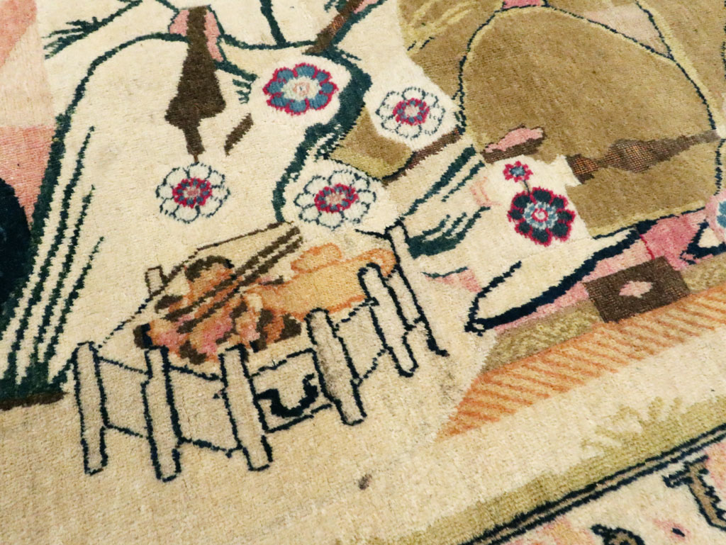 Antique Persian Lavar Kerman Pictorial Rug, No.28884 - Gsblank