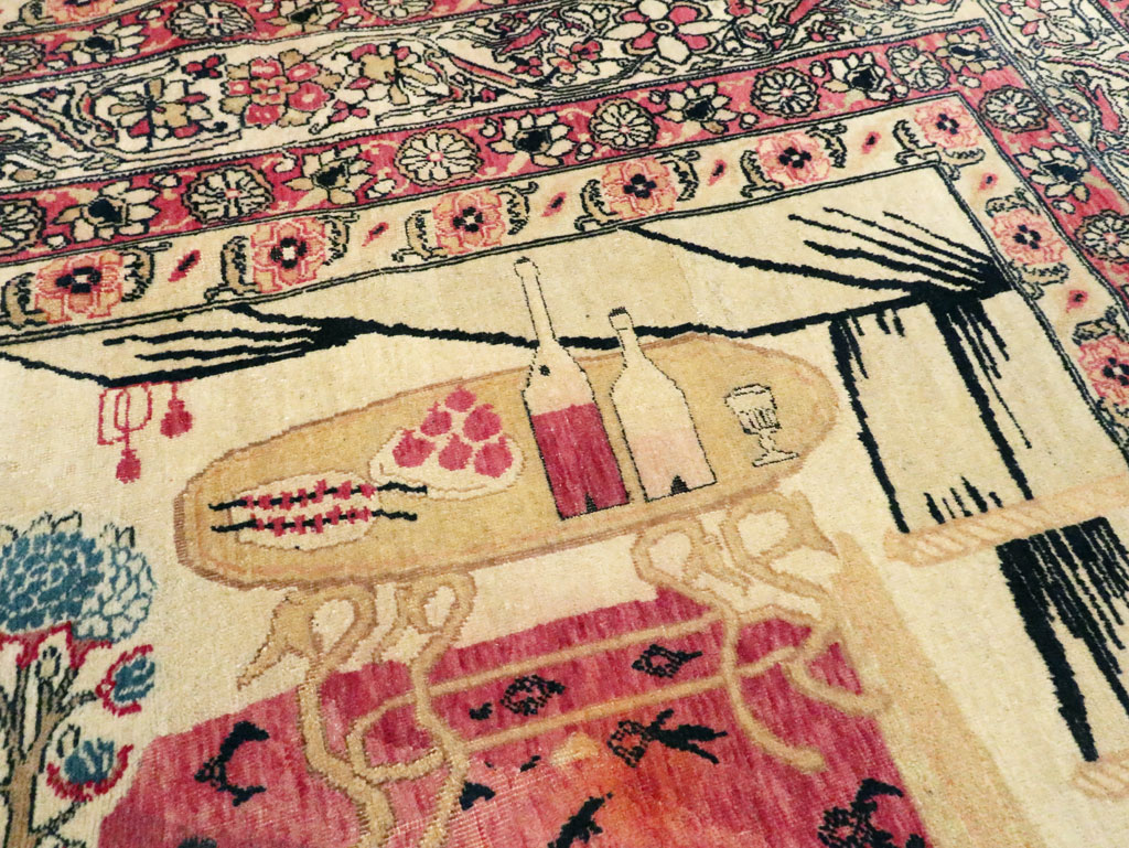 Antique Persian Lavar Kerman Pictorial Rug, No.28884 - Gsblank