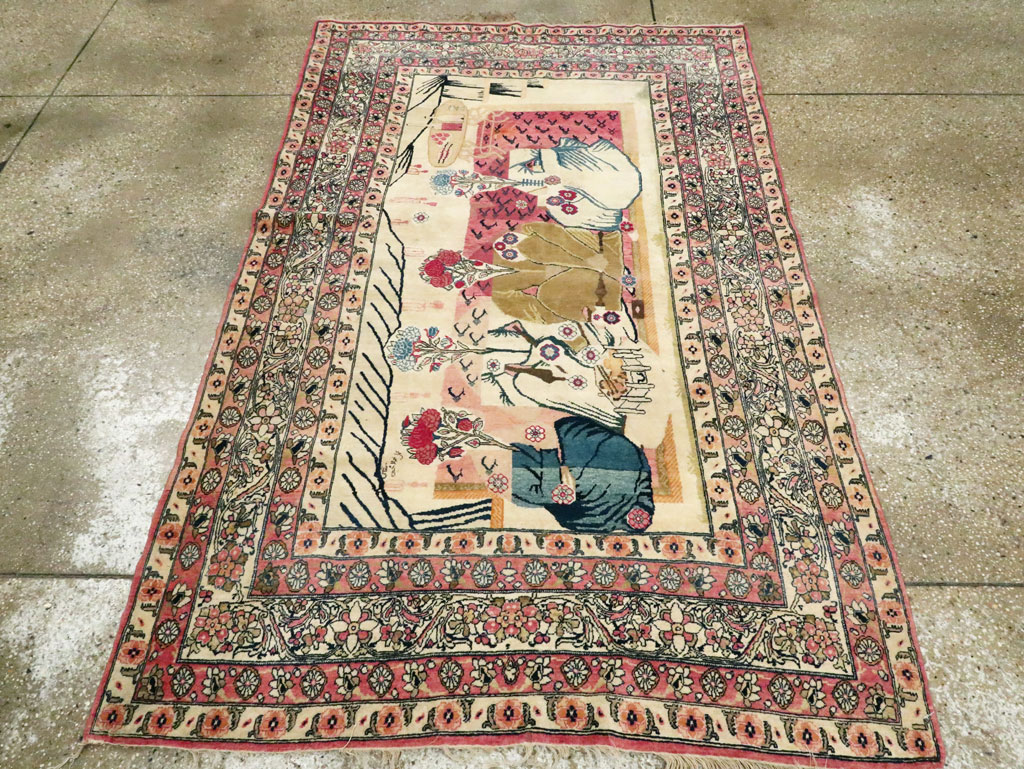 Antique Persian Lavar Kerman Pictorial Rug, No.28884 - Gsblank