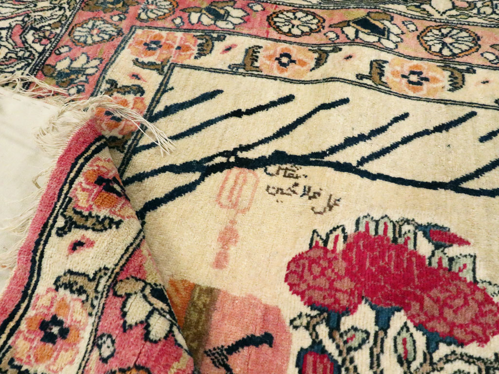 Antique Persian Lavar Kerman Pictorial Rug, No.28884 - Gsblank