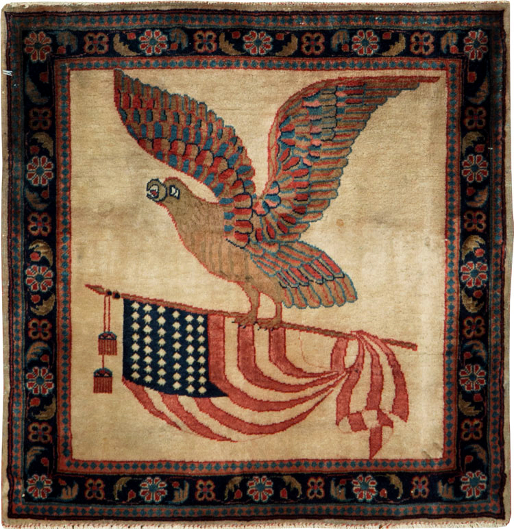 Antique Persian Kashan Flag Pictorial Rug, No.28889 - Gsblank