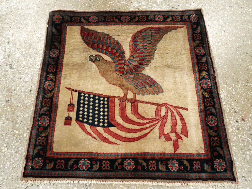 Antique Persian Kashan Flag Pictorial Rug, No.28889 - Gsblank