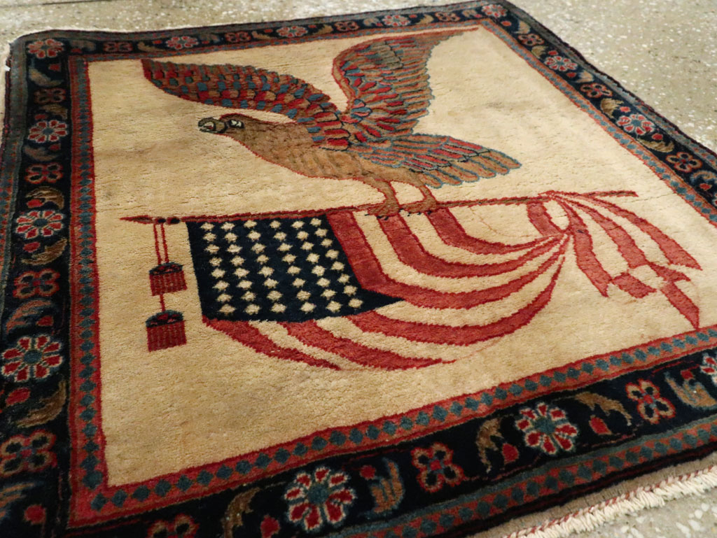 Antique Persian Kashan Flag Pictorial Rug, No.28889 - Gsblank