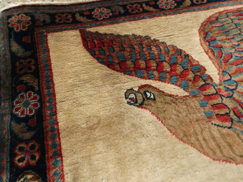 Antique Persian Kashan Flag Pictorial Rug, No.28889 - Gsblank