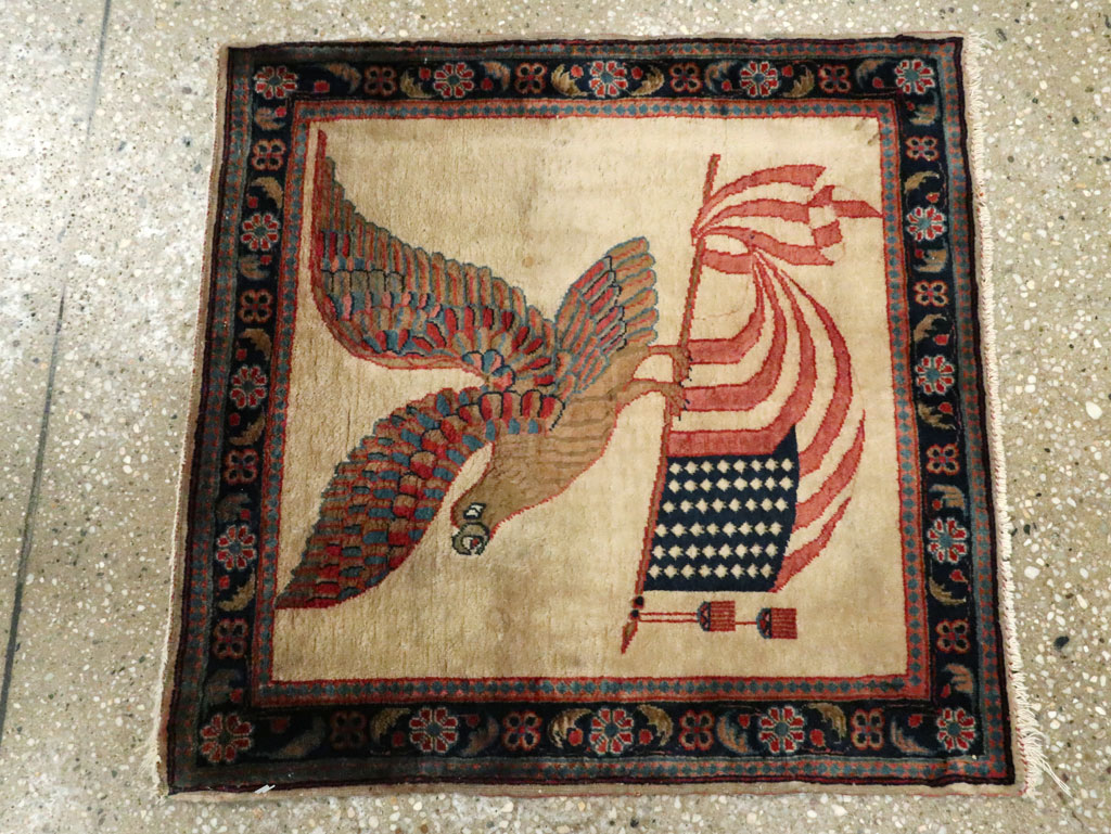 Antique Persian Kashan Flag Pictorial Rug, No.28889 - Gsblank