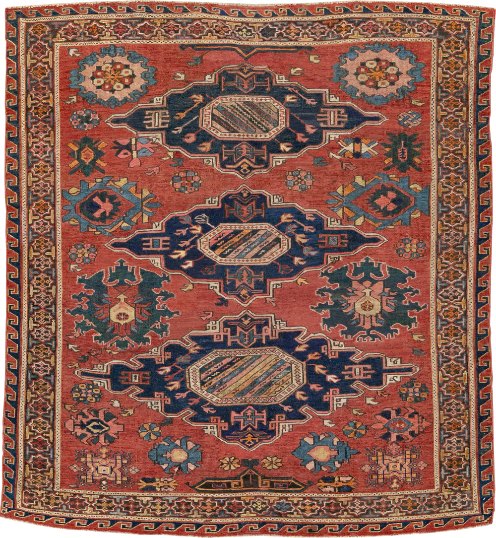 Antique Russian Soumak Square Throw Rug, No.28893 - Gsblank