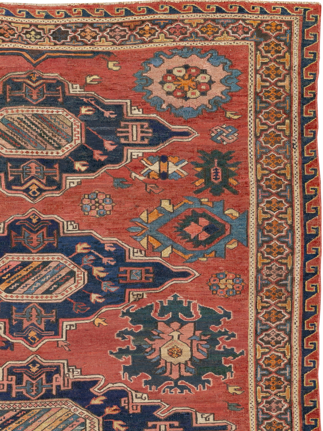 Antique Russian Soumak Square Throw Rug, No.28893 - Gsblank