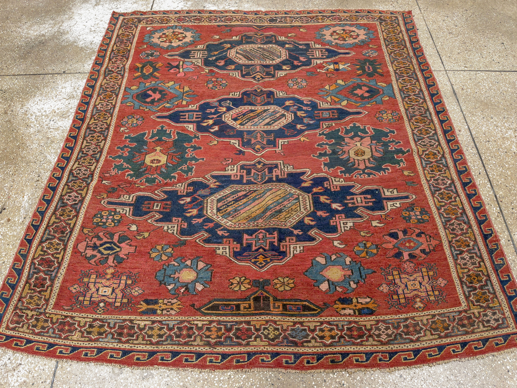Antique Russian Soumak Square Throw Rug, No.28893 - Gsblank
