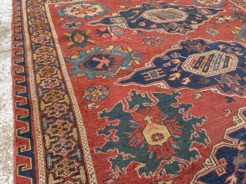 Antique Russian Soumak Square Throw Rug, No.28893 - Gsblank