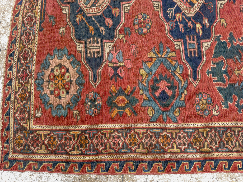 Antique Russian Soumak Square Throw Rug, No.28893 - Gsblank