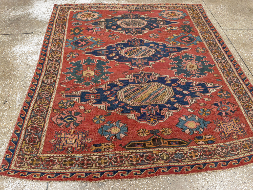 Antique Russian Soumak Square Throw Rug, No.28893 - Gsblank