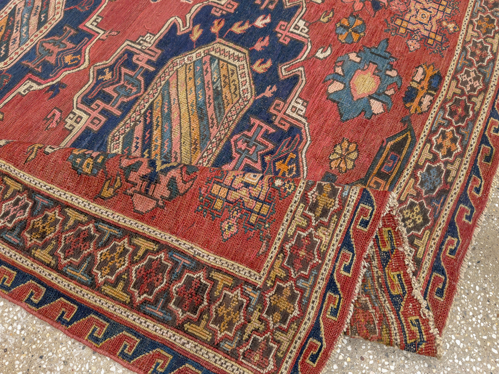 Antique Russian Soumak Square Throw Rug, No.28893 - Gsblank