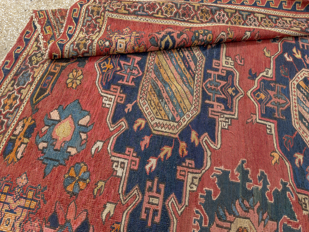 Antique Russian Soumak Square Throw Rug, No.28893 - Gsblank