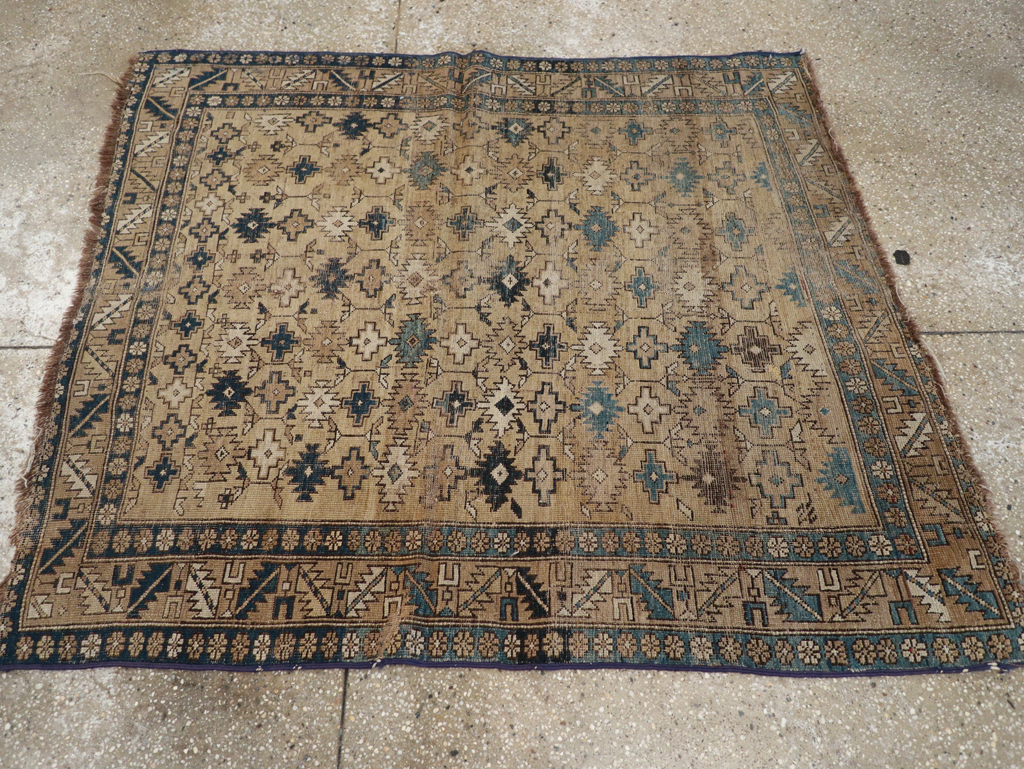 Distressed Antique Caucasian Shirvan Square Accent Rug, No.28894 - Gsblank