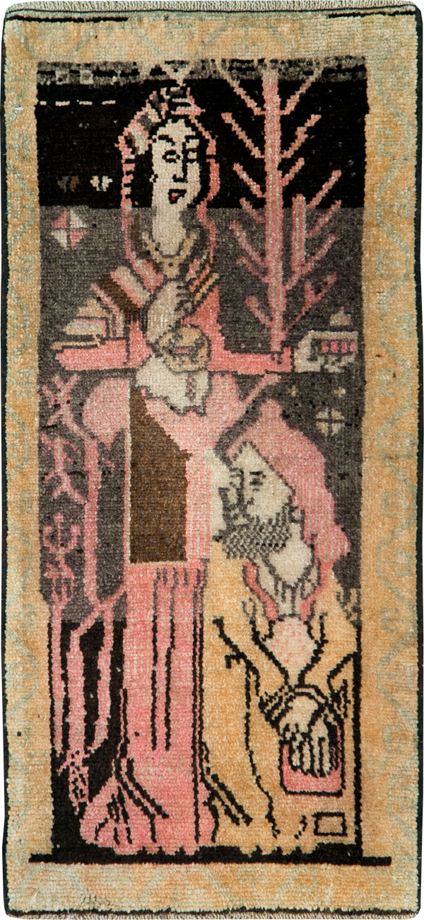 Vintage Turkish Pictorial Anatolian Throw Rug, No.28909 - Gsblank