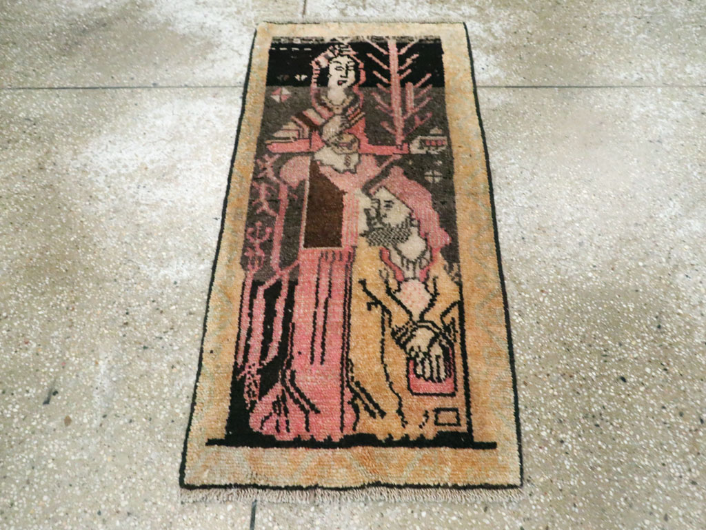 Vintage Turkish Pictorial Anatolian Throw Rug, No.28909 - Gsblank