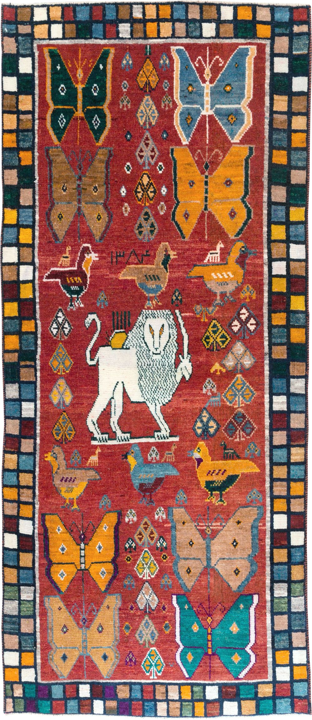 Vintage Persian Pictorial Gabbeh Throw Rug, No.28914 - Gsblank