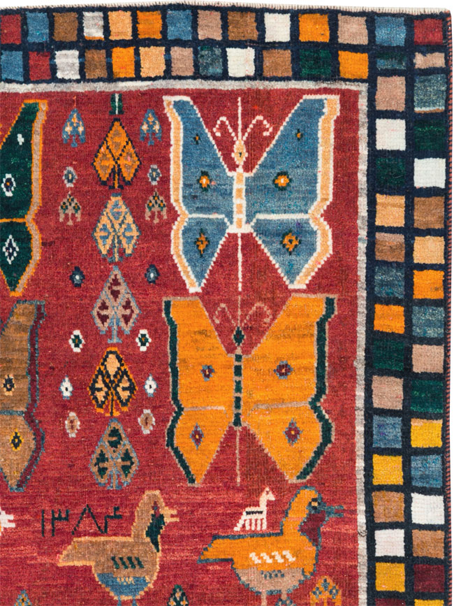 Vintage Persian Pictorial Gabbeh Throw Rug, No.28914 - Gsblank