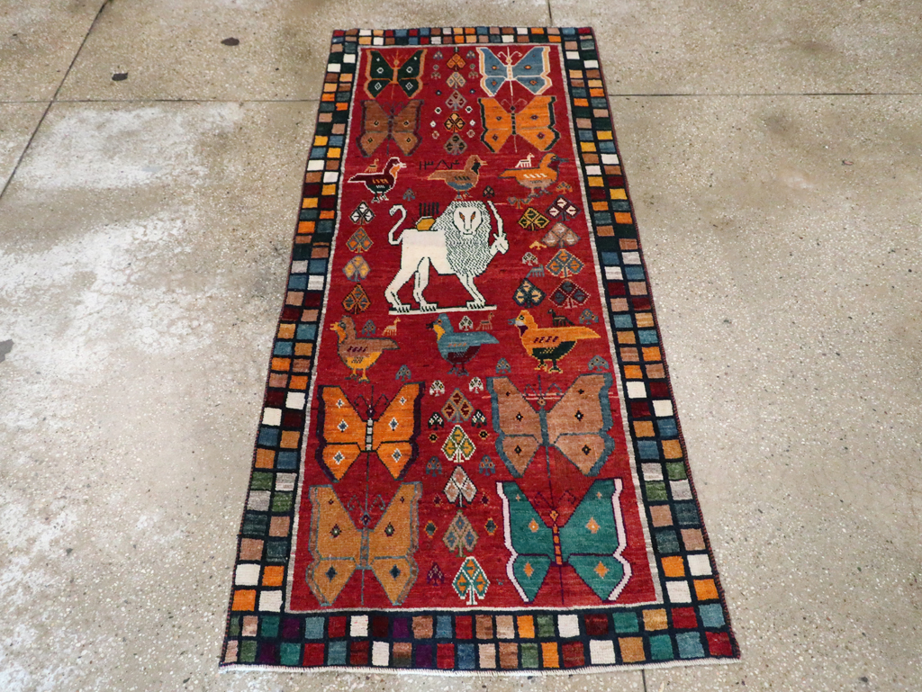 Vintage Persian Pictorial Gabbeh Throw Rug, No.28914 - Gsblank