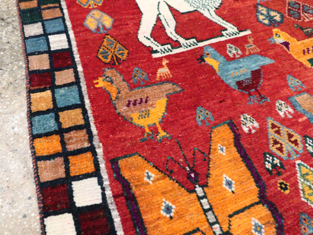 Vintage Persian Pictorial Gabbeh Throw Rug, No.28914 - Gsblank