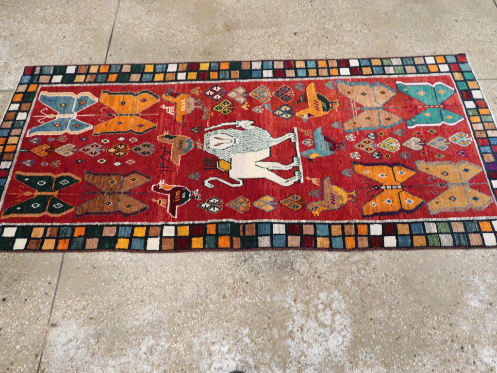 Vintage Persian Pictorial Gabbeh Throw Rug, No.28914 - Gsblank