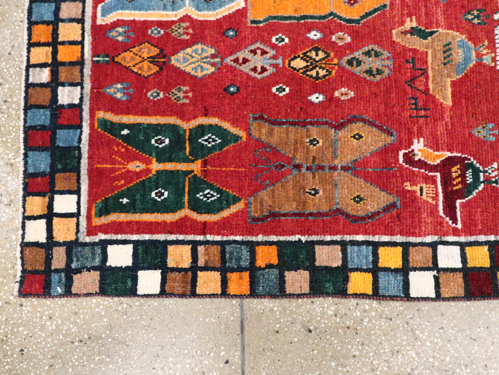 Vintage Persian Pictorial Gabbeh Throw Rug, No.28914 - Gsblank