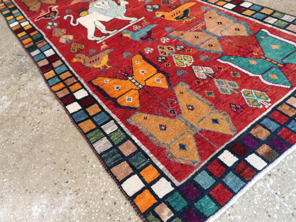 Vintage Persian Pictorial Gabbeh Throw Rug, No.28914 - Gsblank