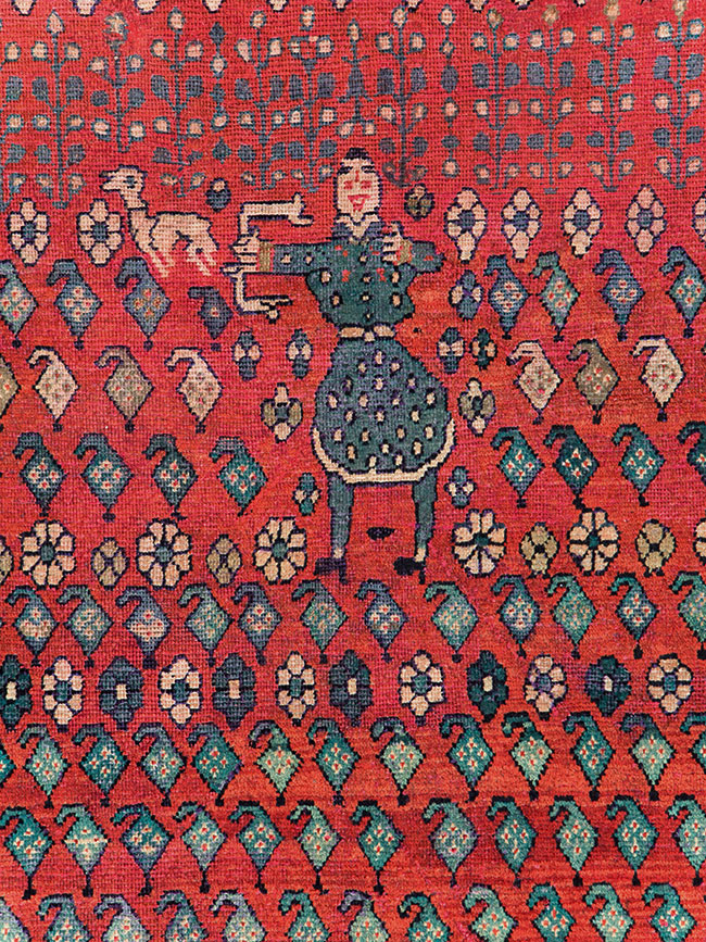 Vintage Persian Hamadan Pictorial Accent Carpet, No.28930 - Gsblank