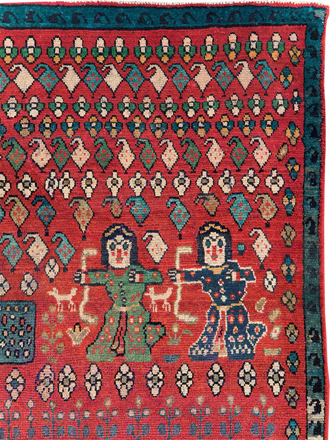 Vintage Persian Hamadan Pictorial Accent Carpet, No.28930 - Gsblank