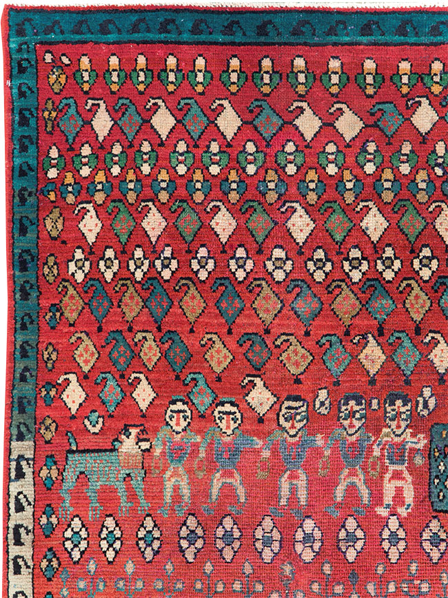 Vintage Persian Hamadan Pictorial Accent Carpet, No.28930 - Gsblank