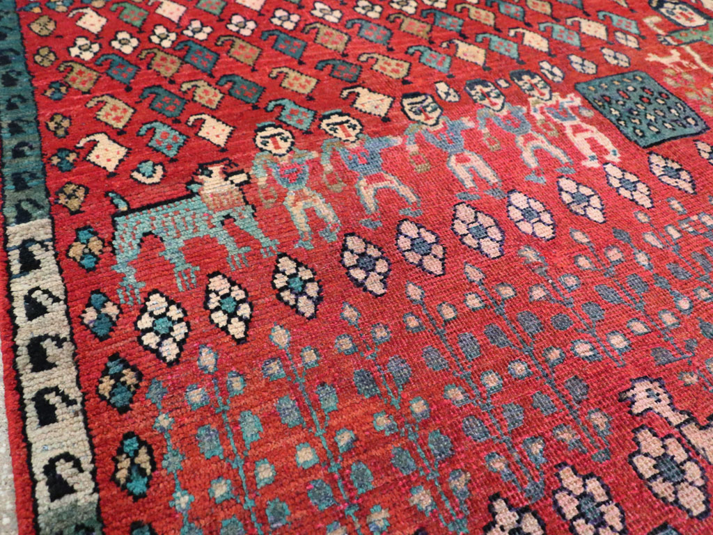 Vintage Persian Hamadan Pictorial Accent Carpet, No.28930 - Gsblank