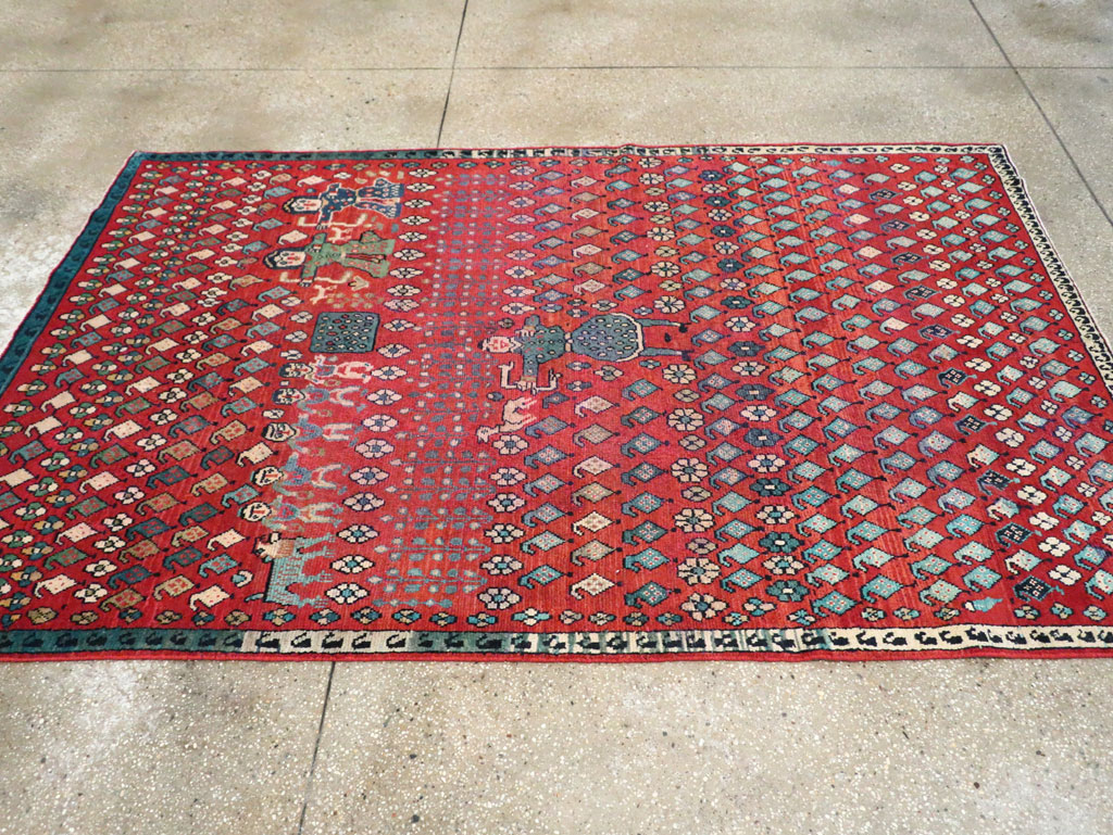 Vintage Persian Hamadan Pictorial Accent Carpet, No.28930 - Gsblank