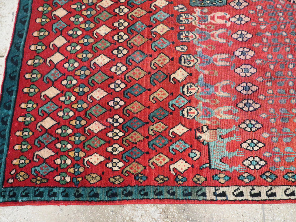 Vintage Persian Hamadan Pictorial Accent Carpet, No.28930 - Gsblank