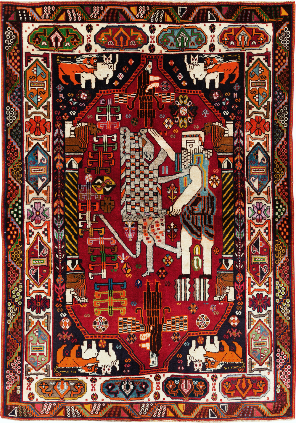 Vintage Persian Shiraz Pictorial Rug, No.28932 - Gsblank