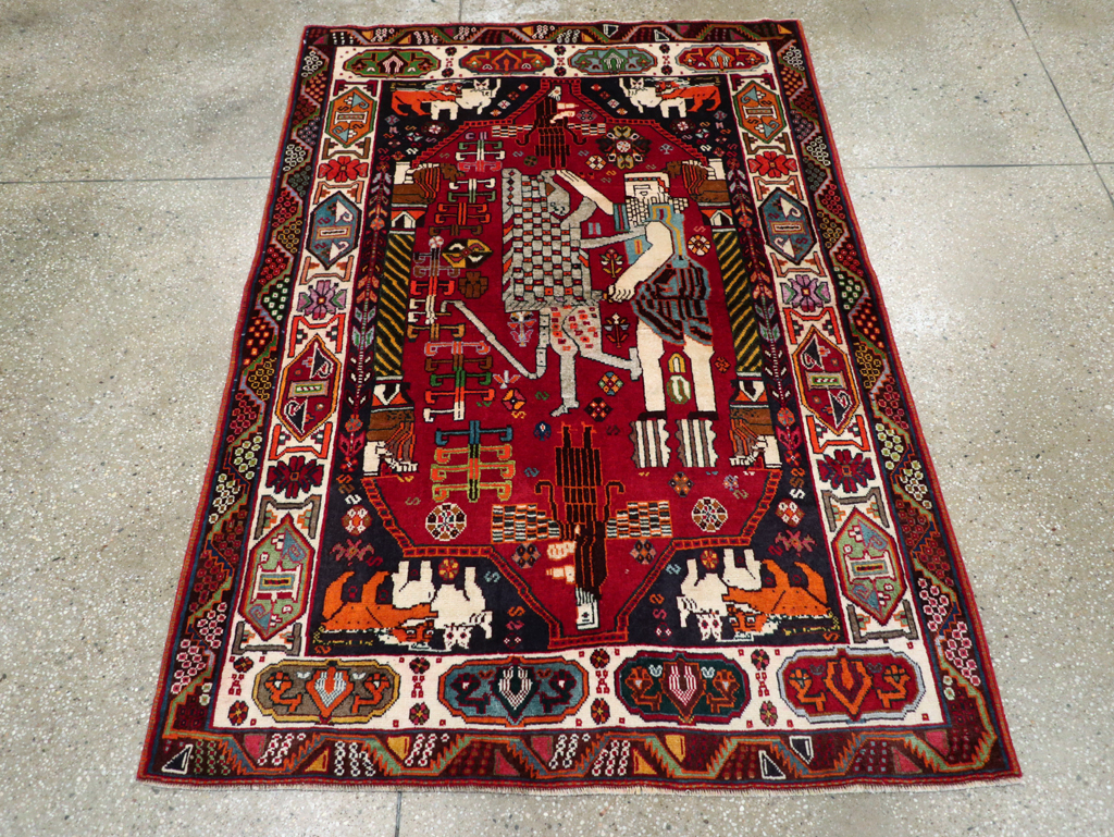 Vintage Persian Shiraz Pictorial Rug, No.28932 - Gsblank