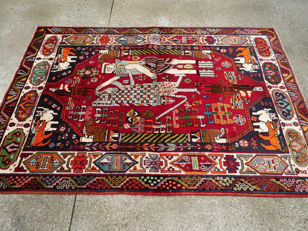 Vintage Persian Shiraz Pictorial Rug, No.28932 - Gsblank