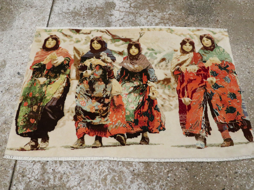 Vintage Persian Pictorial Tabriz Rug, No.28933 - Gsblank