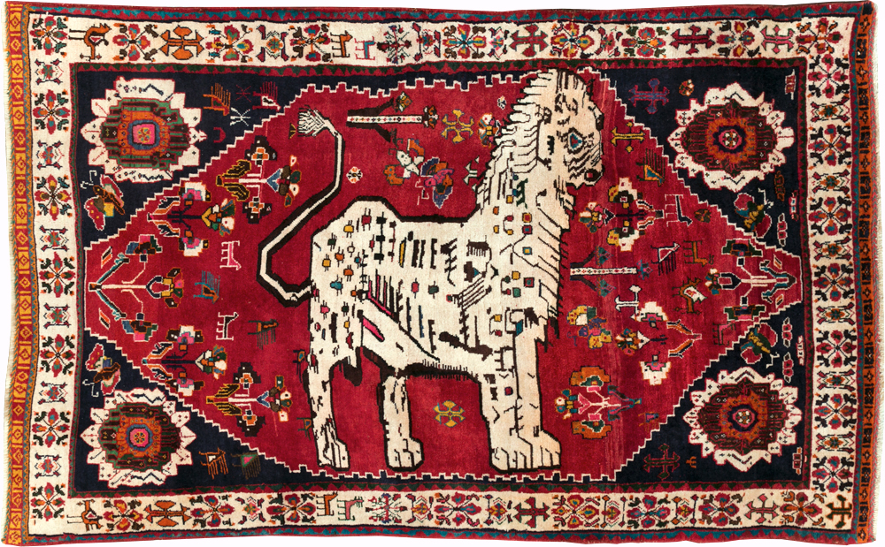 Vintage Persian Pictorial Shiraz Rug, No.29061 - Gsblank